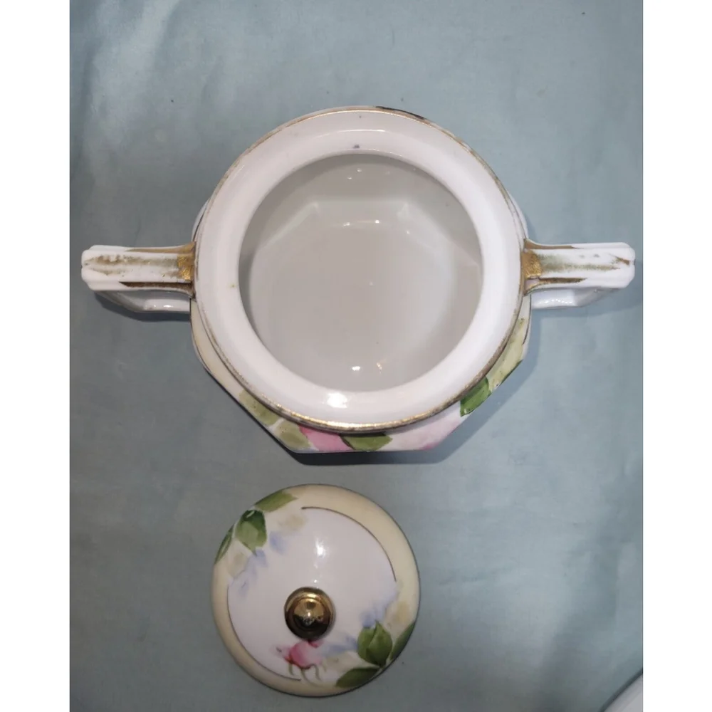 Antique Japanese Porcelain Sugar Bowl Floral Roses W/ Gold Hand‎ Painted Nippon